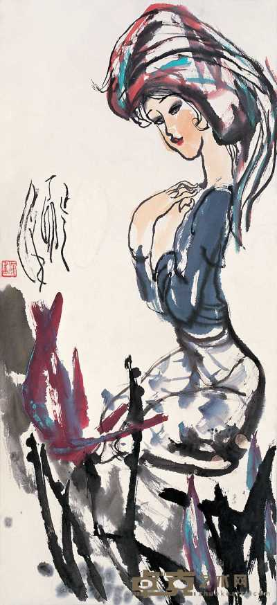 刘汉 丁卯(1987年)作 少女 立轴 96×44cm